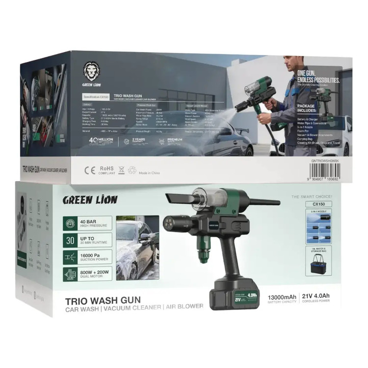 کارواش شارژی و جارو سه کاره مدل Green Lion Trio Wash Gun Car Wash